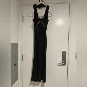 Reformation Black Satin Lace Keyhole Dress XS NWOT